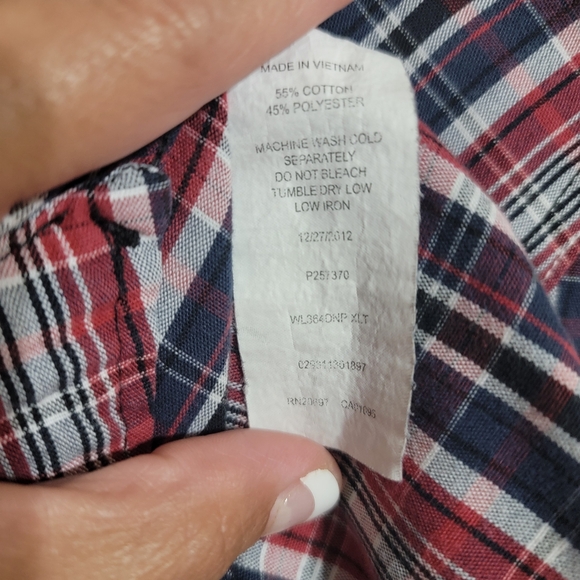 Dickies Western Blue/Red/White Plaid Long Sleeve Snap Front Men's Size XLT - Picture 6 of 10
